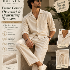 NEW ARRIVALS Estate Cotton Overshirt & Drawstring Trousers – Men's Premium Co-Ord
